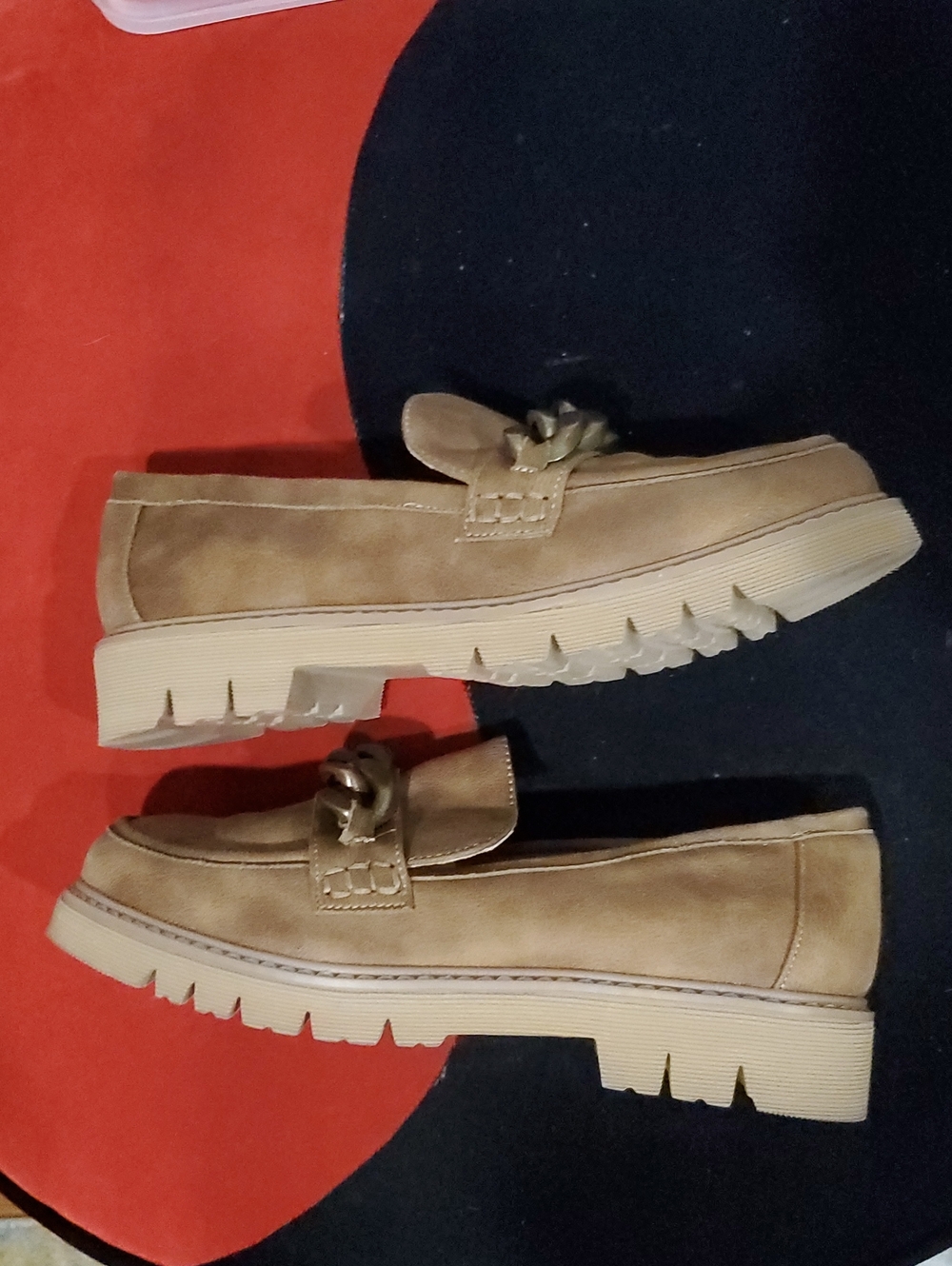 2 Pair Hey Girl by Corkys Literally Tan Suede Loafer Chunky Chain Size 11 - Picture 10 of 15